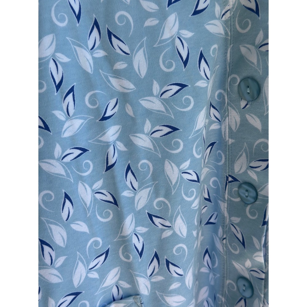 National UltraSofts Women's PXL Blue Leaf Print Button Front Pocket Cardigan NWT